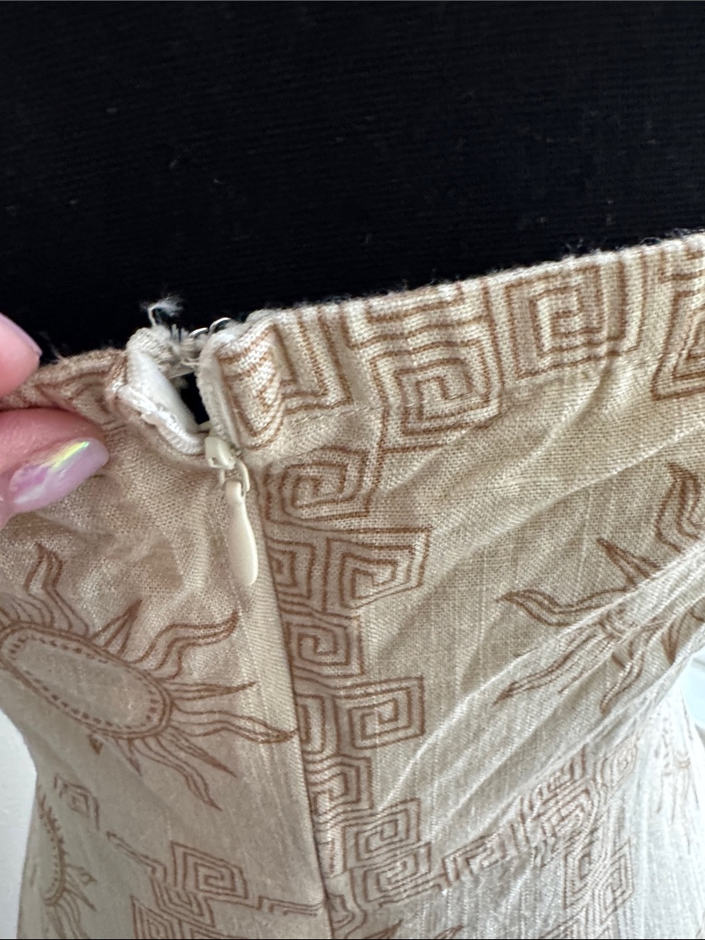 Sun-Print Strapless Summer Dress in Beige - Picture 6 of 16